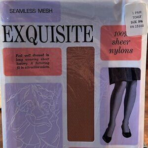 Vintage Exquisite Micro mesh Seamless Nylon Hose Toast Brown NOS Size 9.5